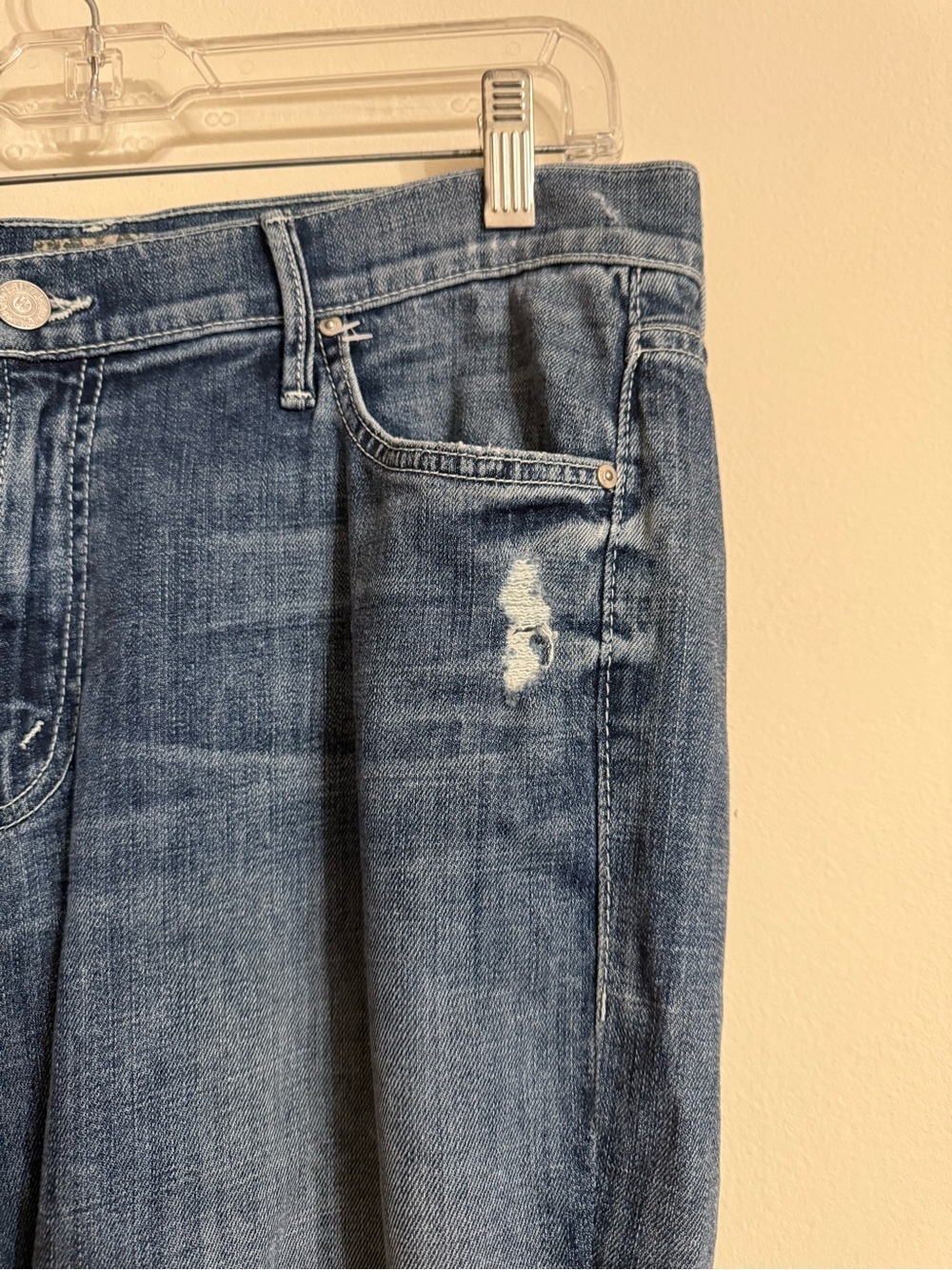 Mother The Dropout Hooked Destroyed Blue Denim Jeans Size 30 - Picture 3 of 6